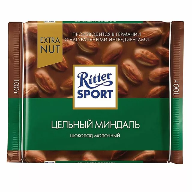 Шоколад Ritter Sport тёмный молочный с цельным миндалём 100 гр