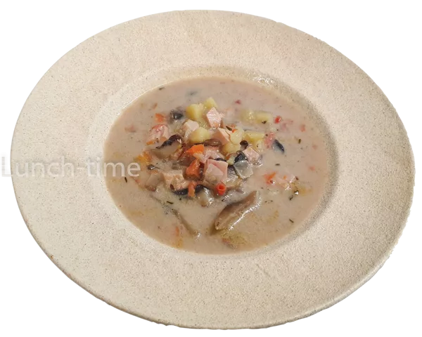 Сырный суп с копчёной курицей и грибами 300 мл.