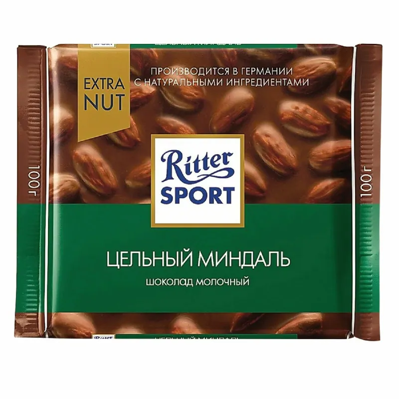 Шоколад Ritter Sport тёмный молочный с цельным миндалём 100 гр